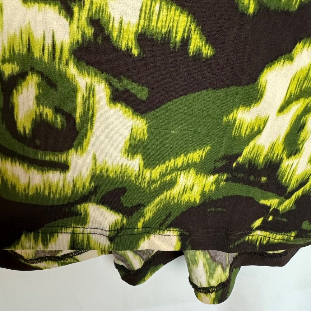 Y2K Witchy Grunge Whimsigoth Sz 1x Stretch Ruffled Sleeve Green Brown Top - Picture 5 of 7